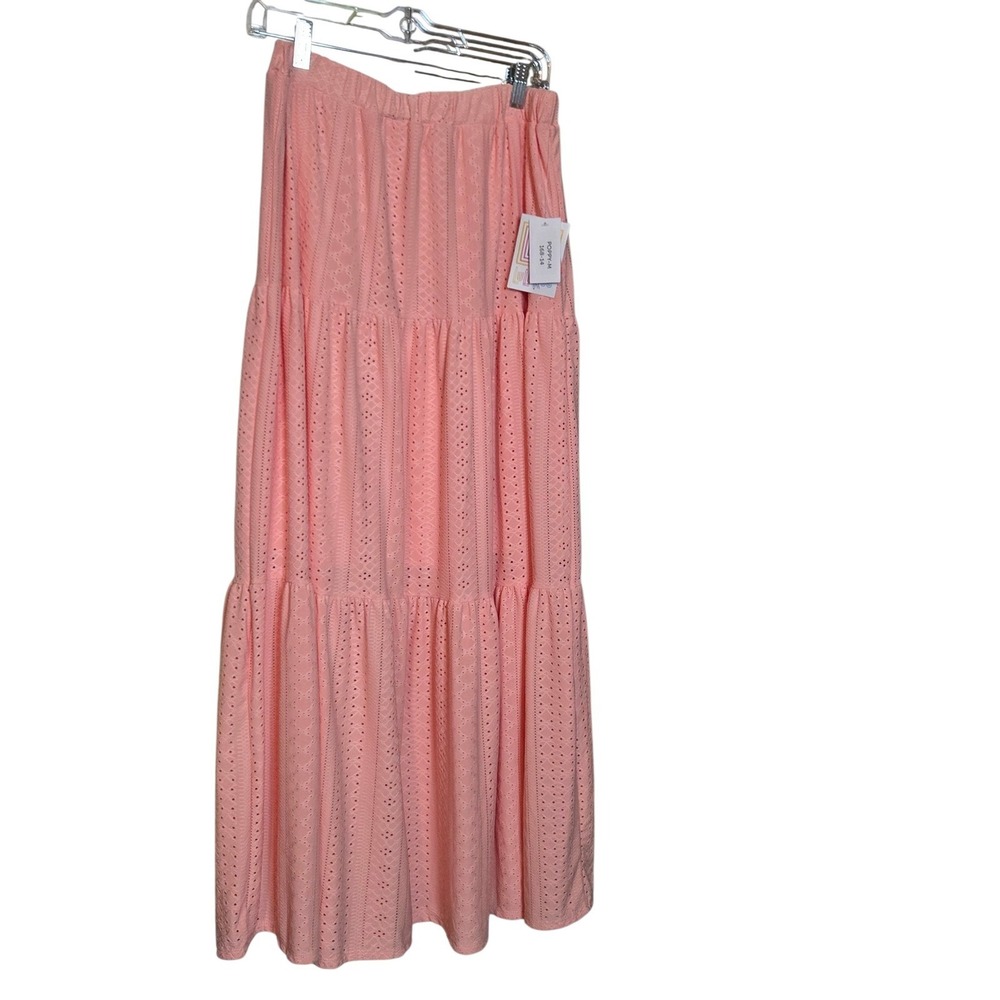 LuLaRoe Poppy Peach Eyelet Lace Tiered Maxi Skirt Boho Summer Peach Medium